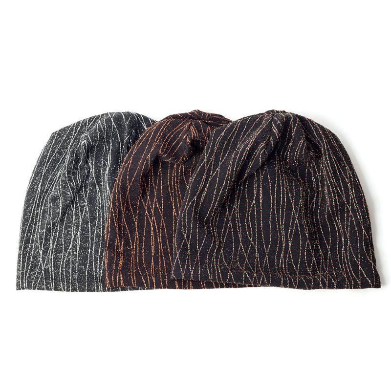 

New Style Women Men Hip Hop Slouchy Hat Warm Winter Autumn Shiny Striped Beanie Caps Soft Unisex Warm Skull Gorros, Gold
