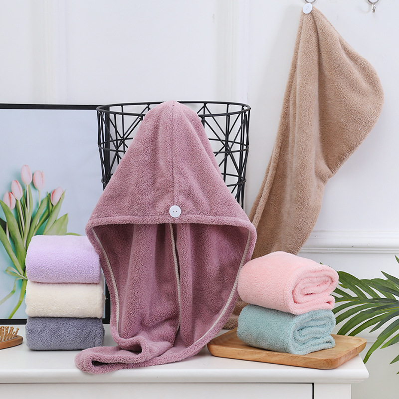 

Soft Coral Fleece Absorbent Towel Microfiber Woman Long Hair Fast Drying Towel Solid Color Bath Wrap Hat Quickly Dry Cap Turban VT1683, 7 colors