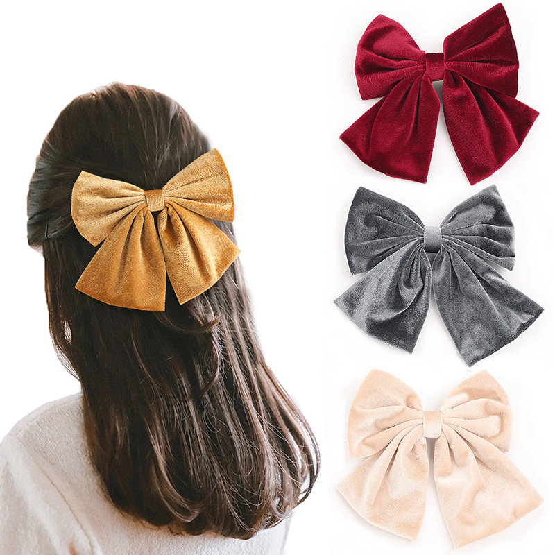

Velvet Double Layers Spring Hairpin Vintage Big Bow Kont Hair Clips Solid Color Flannel Hair Accessories