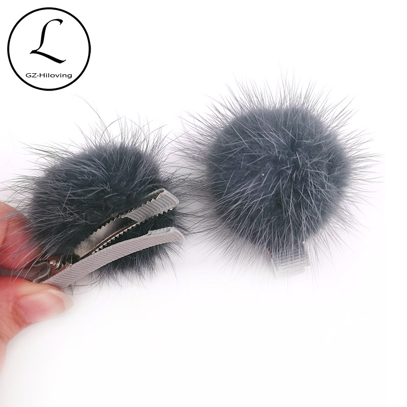 

Baby Girls Real pompom Hair Clips 5cm Big Princess Barrette Childs Kids Headbands Hair Accessories 2pcs Christmas gift, Pink