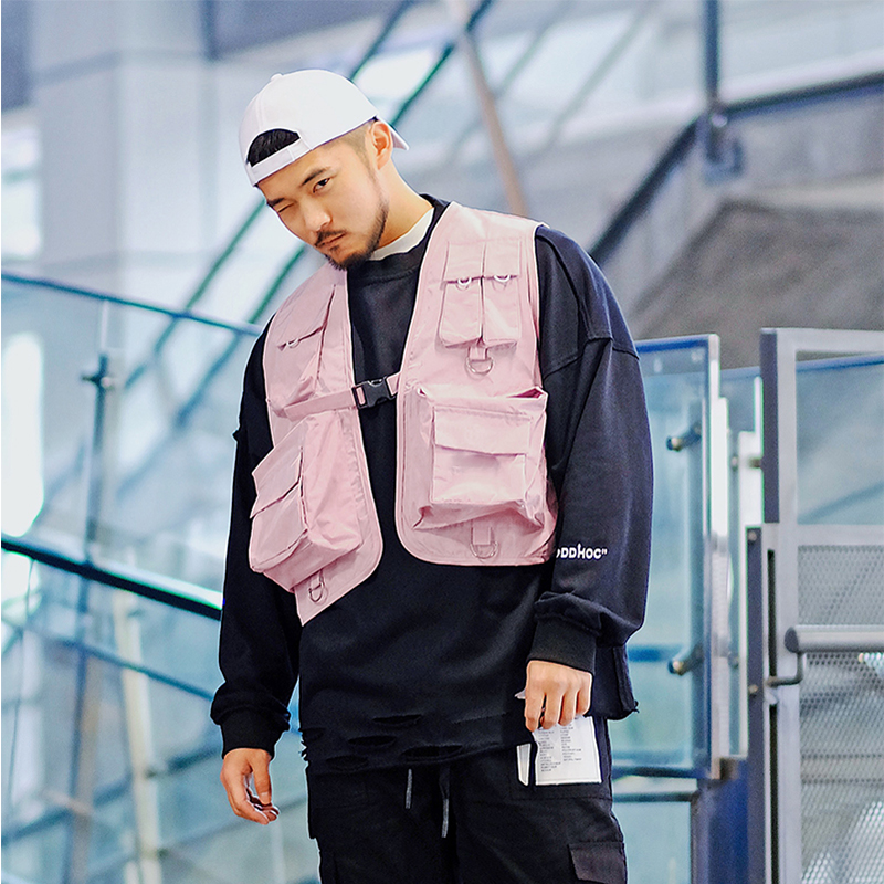 

Multiple Pockets Cargo Vest Hip Hop Vest Men Dad Core Sleeveless Jacket Women Men's Streetwear, Black