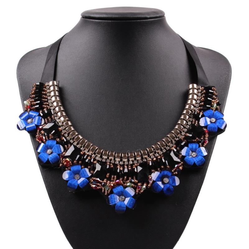 

Rhinestone Elegant Party Jewelry Fashion New Black Rope Chain Gold Flower Statement Choker Necklace Collar for Girls