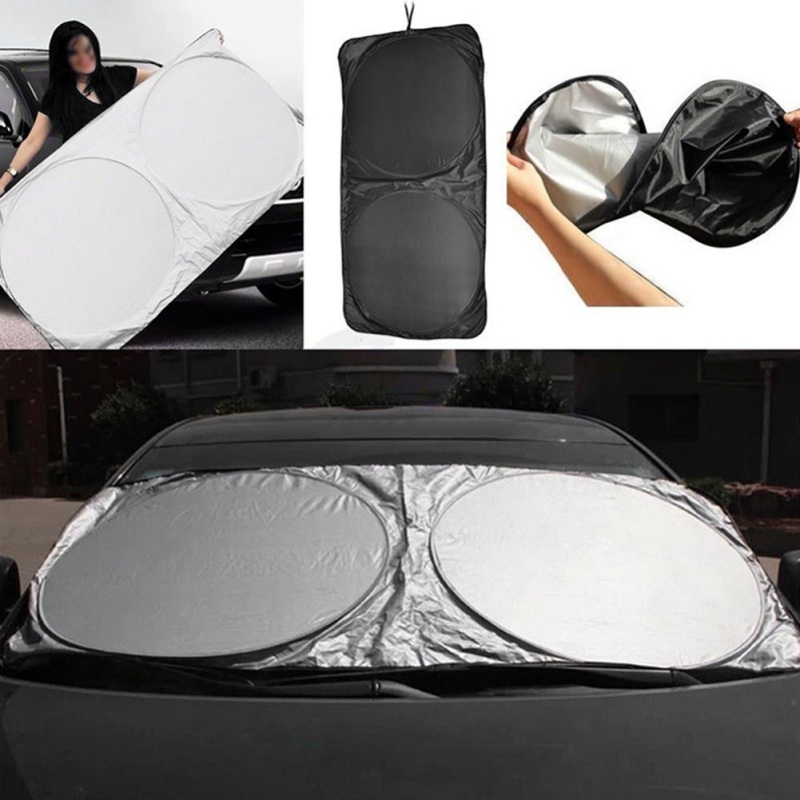 

Silver Car Sunshade Front Windshield Cloth Sun Visor Extender Durable Foldable Universal Heat Reflective Pad 150*70CM