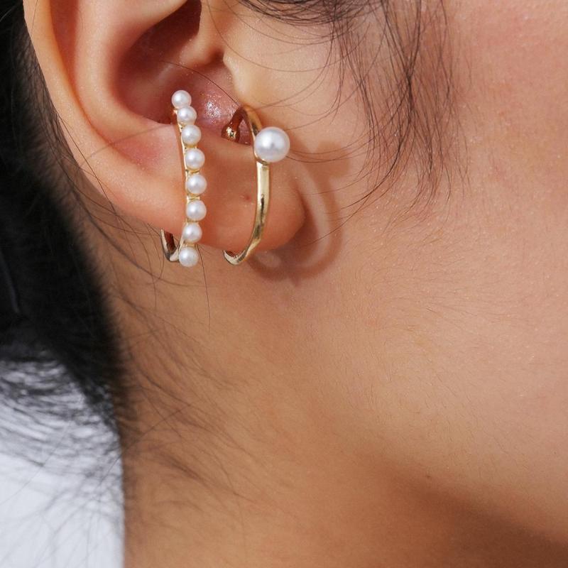 

2 Pcs/set Retro Bohemia Inlaid Pearls Hoop Earrings Jewelry Women Girls Punk Hip Hop Drop Earrings Jewelry Statement