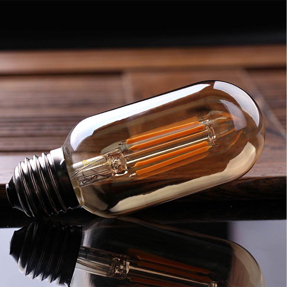 LED Gold Tone Edison T45 Tubular Filament Bulb 4W 2200K E27 Base