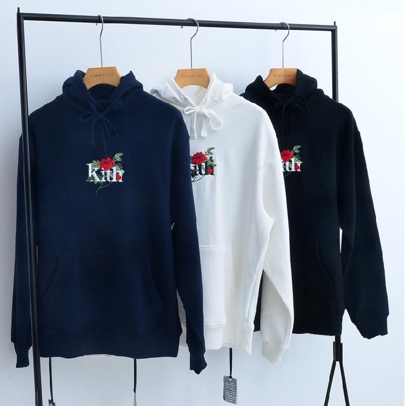 

Kith Hoodie Men Women Embroidered Roses Streetwear Best Quality Casual Sweatshirts Men Fashion KITH Pullover Hoodies T200813, Black