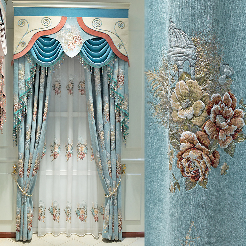 

High-Grade European Chenille Atmosphere High-Grade Jacquard Curtains for Living Room Bedroom Morden Valance Chenille Curtains, Tulle