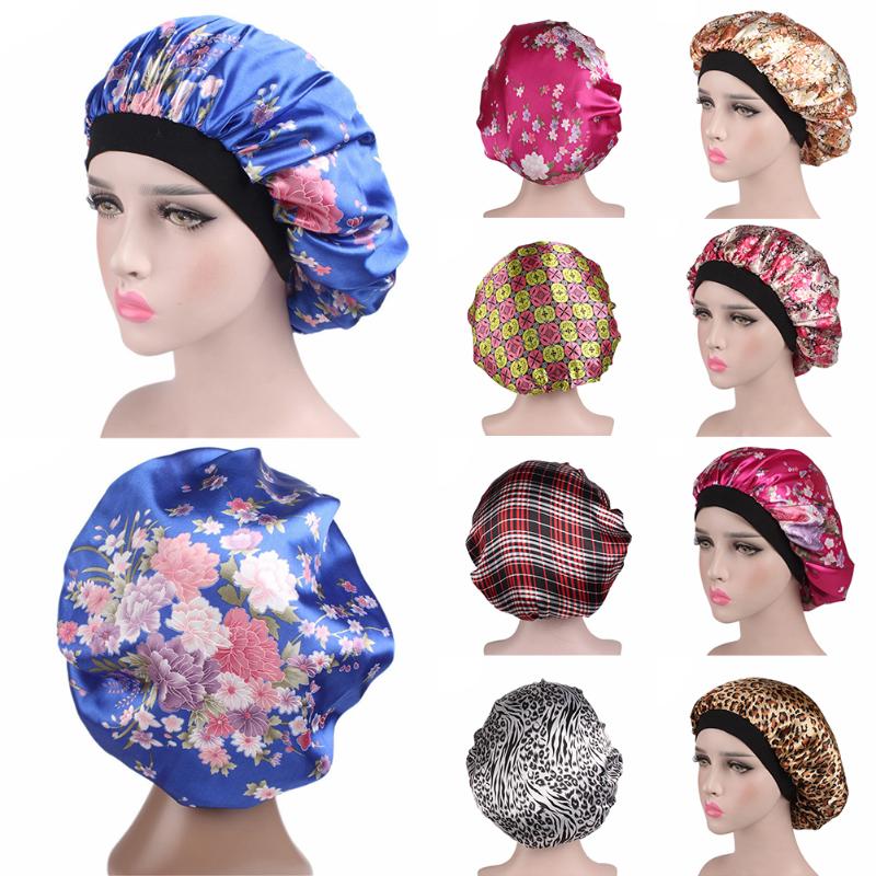 

2020 Silk Head Cover Wide Elastic Wide-Breasted Floral Beanie Fashion Women Night Womens Hat Sleep Shower Chemotherapy Hair Hat, Pink