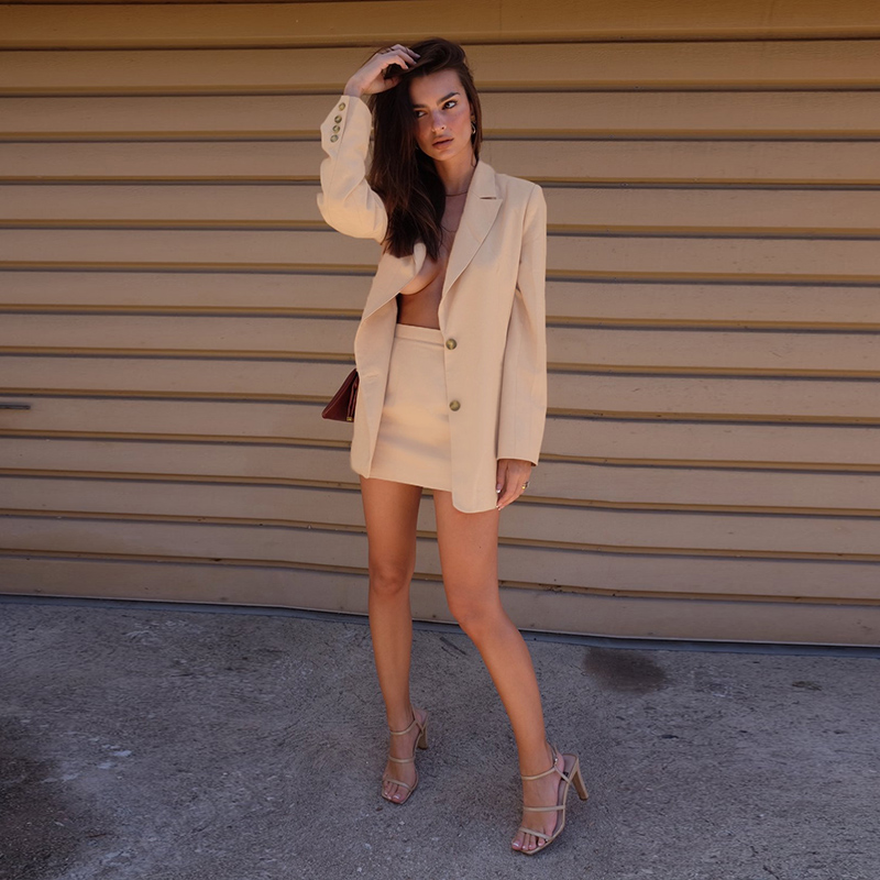 

Fashion Solid color suit elegant retro suit collar single breasted commuter suit+ Slim high waist pleated skirt Two-piece set, Black