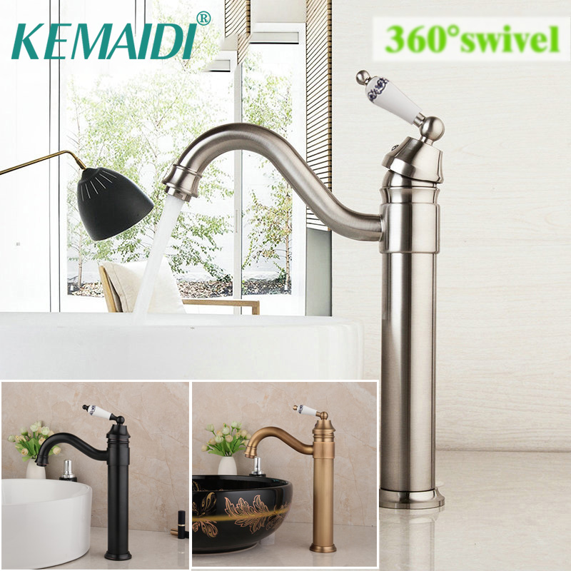 

KEMAIDI Black Polished Bathroom Basin Sink Faucet Countertop Mounted Washbasin Taps Swivel Single Handle Hot & Cold Mixer Tap