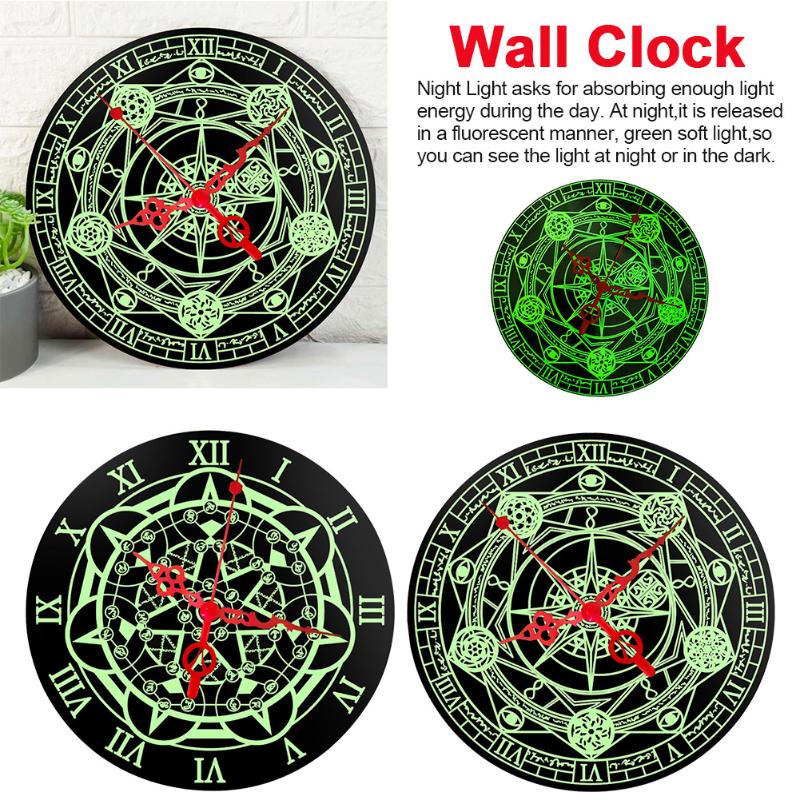 

Home Decor Wooden Silent Luminous Wall Clock Non-Ticking Modern Office Classroom Pointer Battery Powered Round Magic Circle Gift