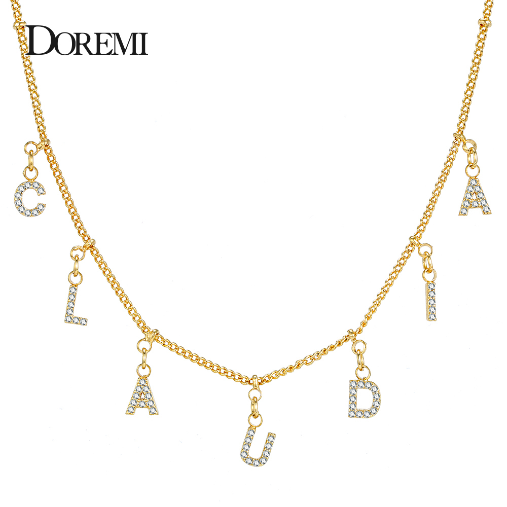 

DOREMI 3A Zircon Personalized Gold Name Necklace with Letter Numbers Custom Copper Necklaces for Women Girl Font Pendant Choker Y200810, Silver