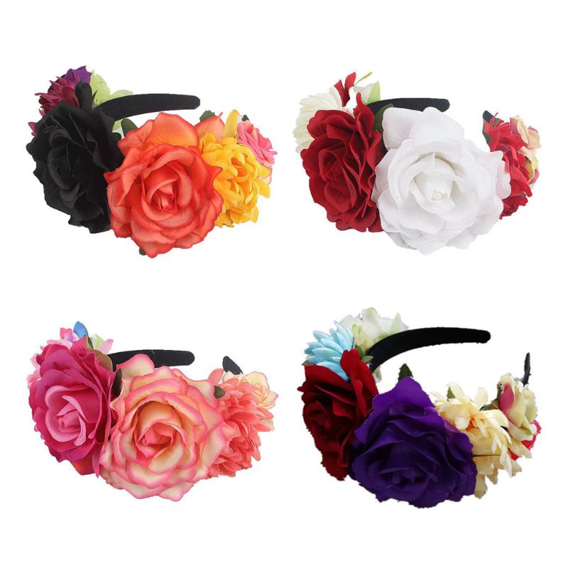 

Christmas Halloween Multicolor Rose Flower Headband Day of the Dead Headpiece
