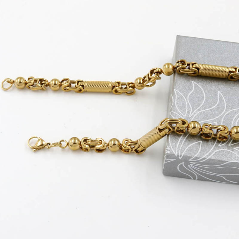 

1 High Quality 7mm Wide Mens Chain Boys Gold Color Flat Byzantine Link Stainless Steel Necklace Rock heavy metal For men Pendant