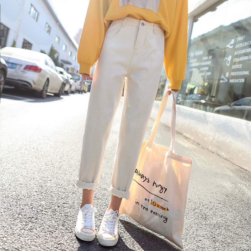 

2020 new arrivals girls jeans straight loost denim pants cropped jeans, Black