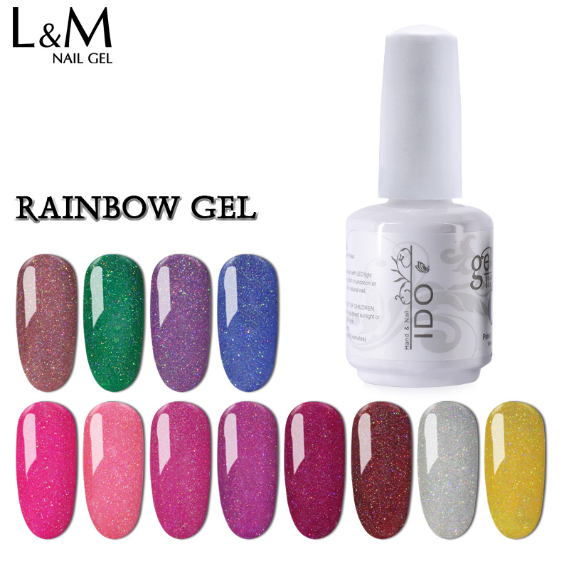 

IDO 12Pcs/Lot Rainbow Glitter Color Series Gel Nails Polish UV lamp colorful holographic shining Art Nails Gel polish, Any 12 colors
