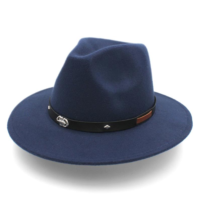 

Mistdawn Women Men Panama Hat Wide Brim Fedora Trilby Cap Jazz Hat Chapeau Sombrero w/ Scorpion Leather Band Size 56-58cm, Black