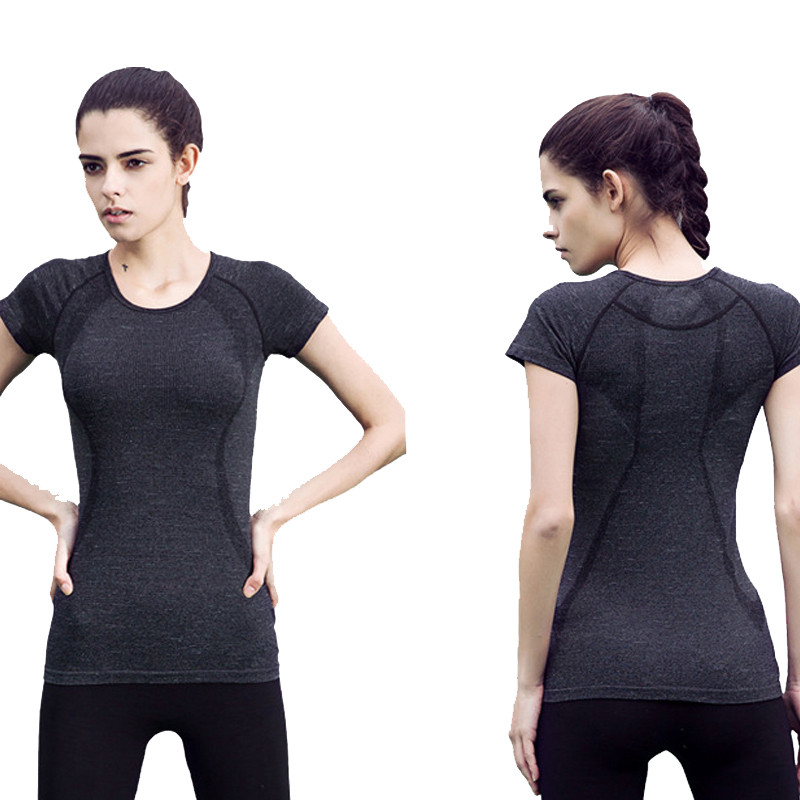 

Sexy Women Quick Dry Sport Yoga Shirt Short Sleeve Yoga Top Running T-Shirts For Gym Running Fitness Clothes Slim Shirts, Black