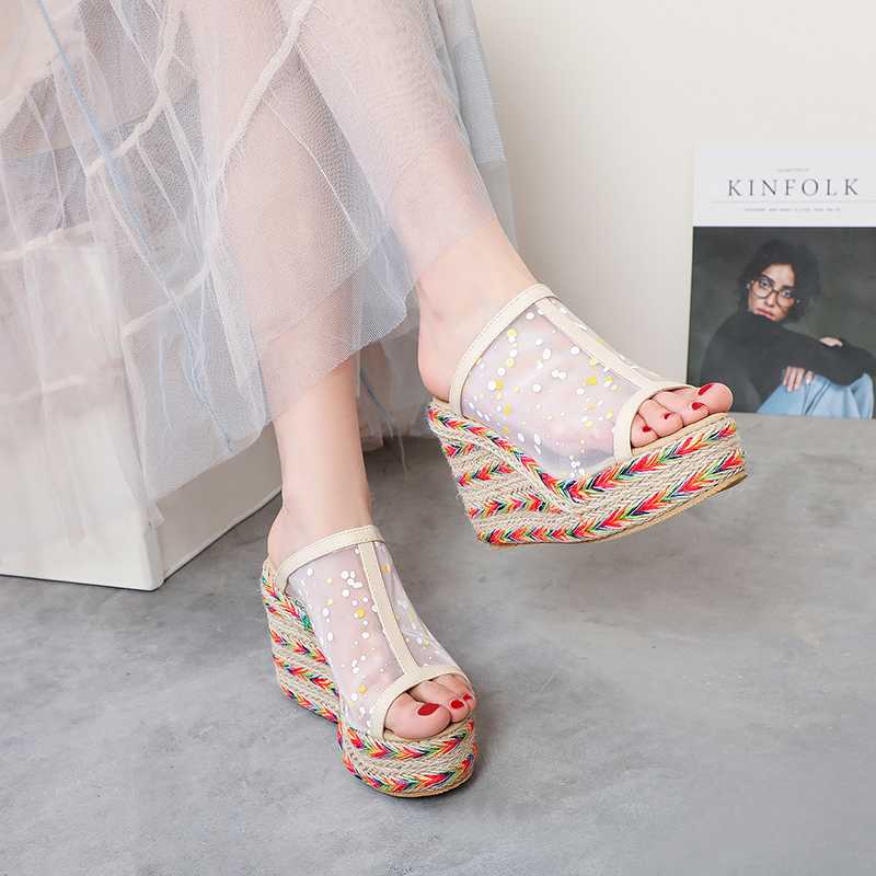 

Women's Sandals 2020 Summer Thick Sole Large Size Slope Heel Shoes Sexy Open Toe Thick Sole Shoes Women, Black