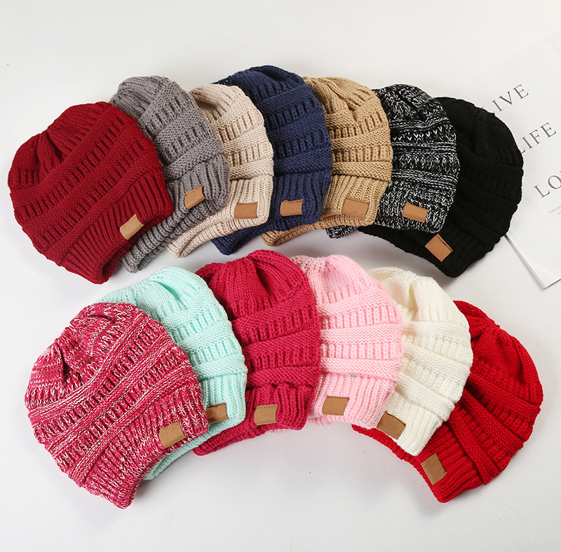 

Fashion Wool Cap Ladies Ponytail Hat Winter Warm Knit Empty Top Hat Beautiful Windproof Wool Cap, With logo for adult