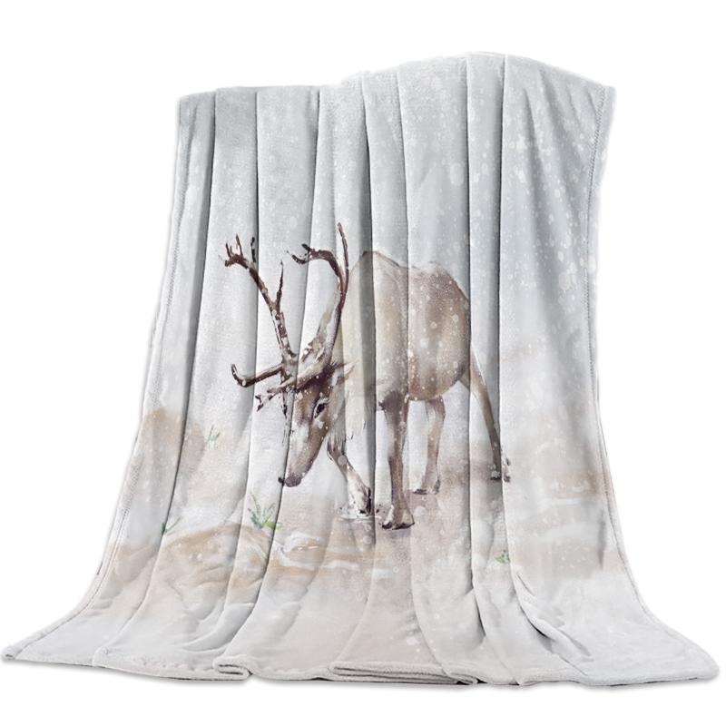 

Kids Throw Blanket Colorful Jungle Animals Themed Decorations Snow Elk in Winter