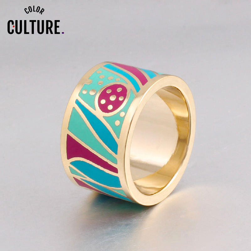 

High-end jewelry stainless steel rings for women Fashion Pretty Charm big ring 1.3cm vintage style Enamel Ring