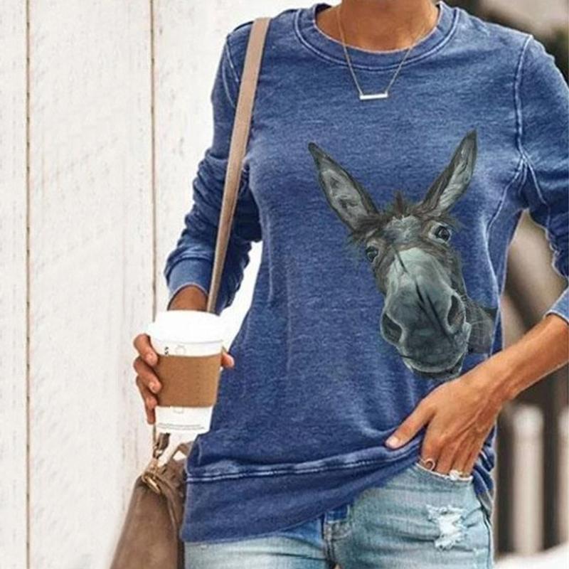 

Sweatshirt Women' Fun Pattern Printed Long-sleeved Hooded Sweatshirt Autumn harajuku 3 D Animals Printing T Shirts Femme Tops, Blue