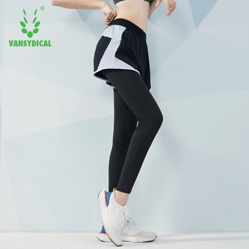 

VANSYDICAL 2 in 1 Running Pants Women Yoga Leggins Patchwork Workout Jogging Leggings Female Sweatpants compression pants women, Fbf20691