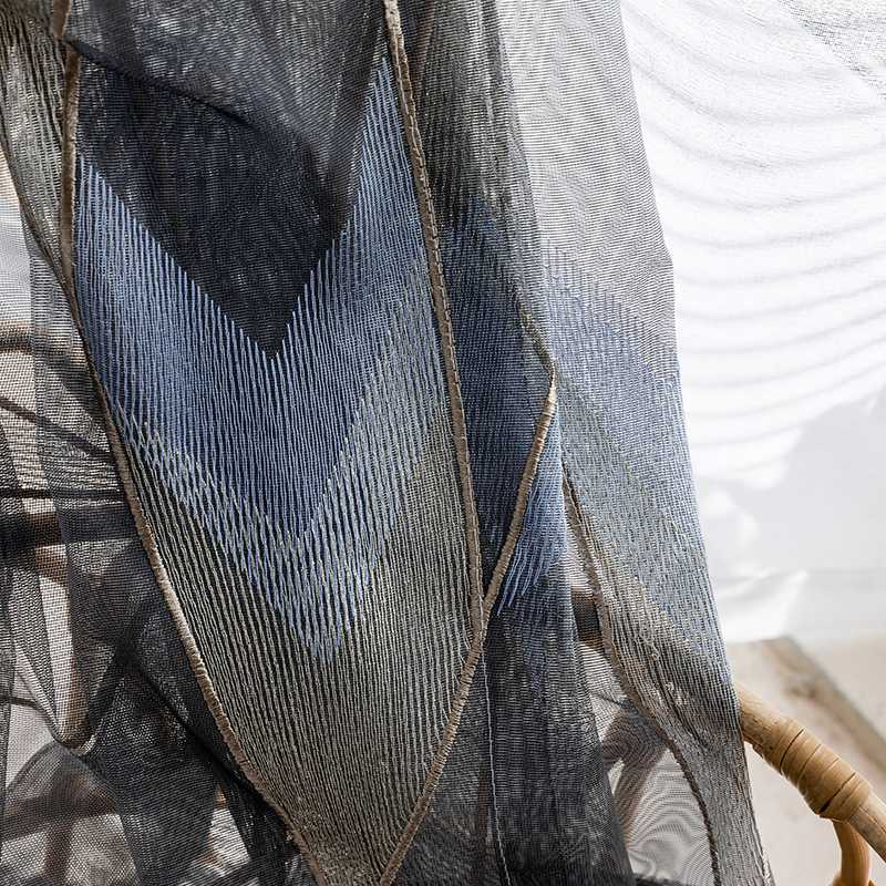 

Luxury Grey Geometric Embroidery Tulle Curtain for Living Room Bedroom Delicate Voile Window Screen Decor Balcony Sheer Curtain, Light grey