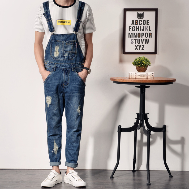 

2020 New Men' Vintage tooling one piece spaghetti strap pants male teenage denim trousers slim denim bib pants Singer costumes, Blue