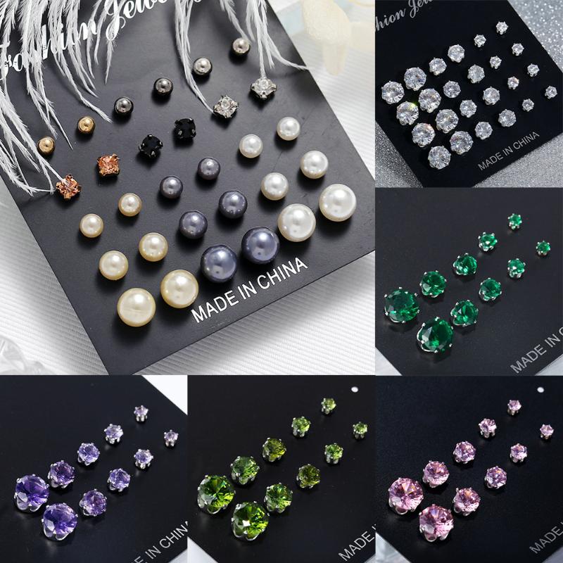 

ZHOUYANG Stud Earring Set 6-15pcs/set Cubic Zirconia Imitation Pearl Silver Color Fashion Jewelry Week Earrings Amazing Price