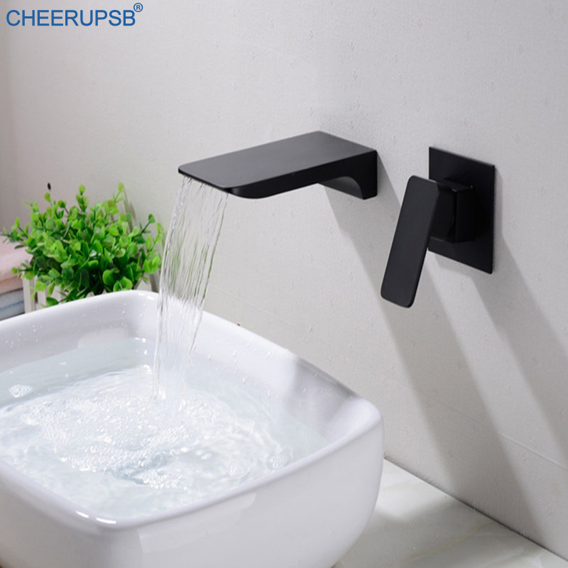 

Matte Black Bathroom Faucet Wall Concealed Mount Basin Tap Hot Cold Waterfall Mixer Faucets Washroom WC Gold Brass Modern Taps