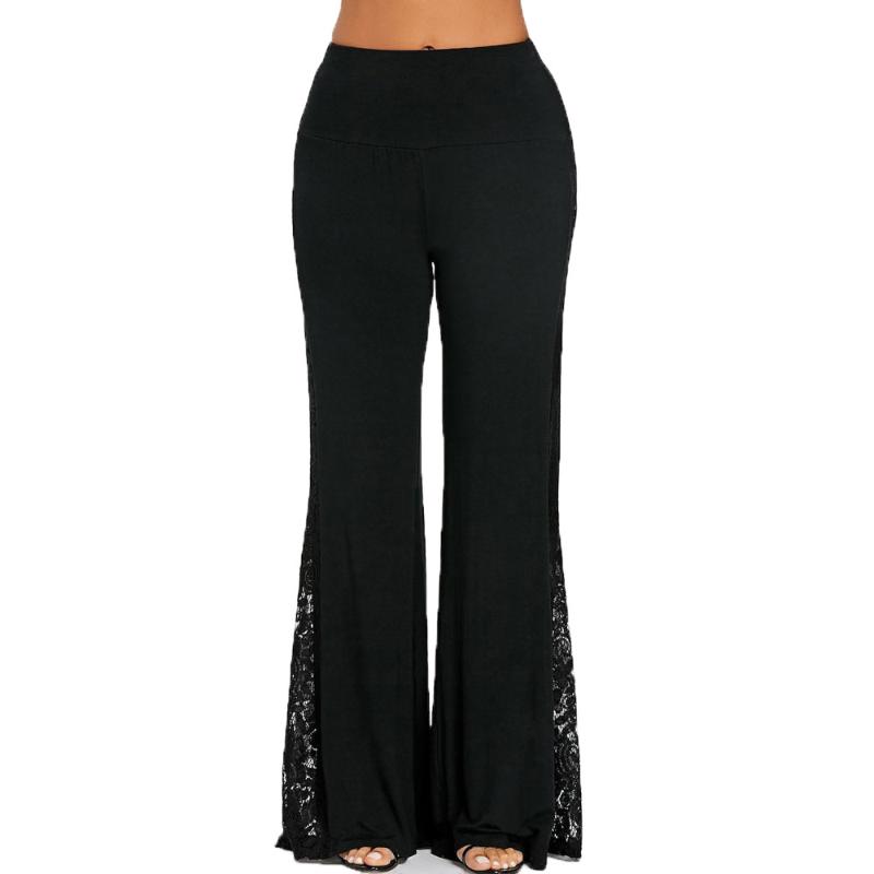 

Yoga Leggings Fashion Womens High Waist Lace Insert Wide Leg Pants Leggings Loose Trousers Sport Broek Kleding, Beige
