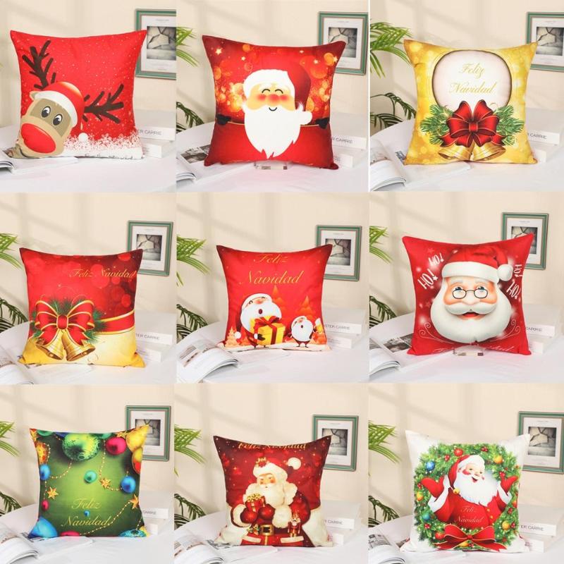 

Cushion Cover Santa Claus Elk Pillowcase Cover Sofa Christmas Pillowcase Pillow Covers Decorative Polyester 45x45cm Pillow Case