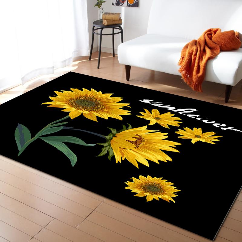 

Sunflower Nordic Black Pattern Carpets for Living Room Bedroom Area Rug Kids Room Play Mat 3D Printed Home Large Carpet, As pic
