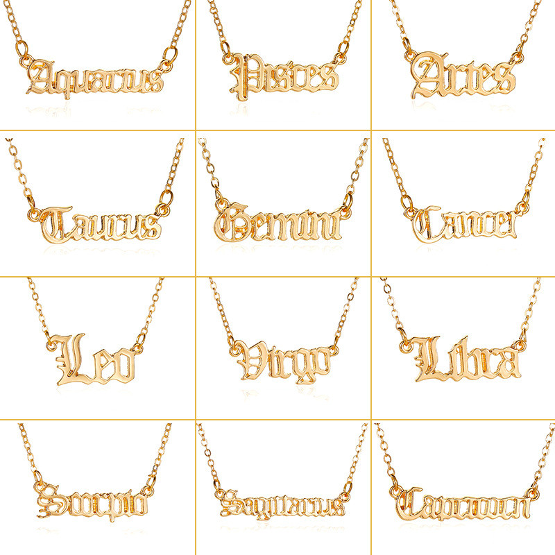 

New hot selling jewelry personality creative twelve constellation necklace vintage English letter pendant clavicle chain