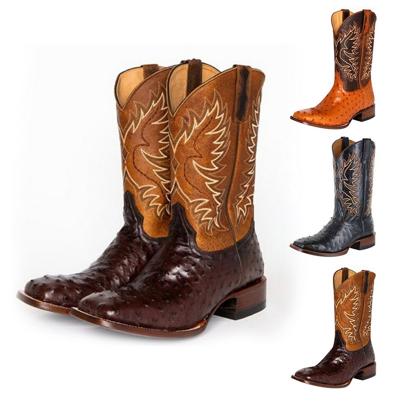 

2020 Fashion Embossed Microfiber Leather Women's Shoes Pointed Toe Western Cowboy Boots Women Mid-calf Chunky Wedges Boots Girls, B-brown