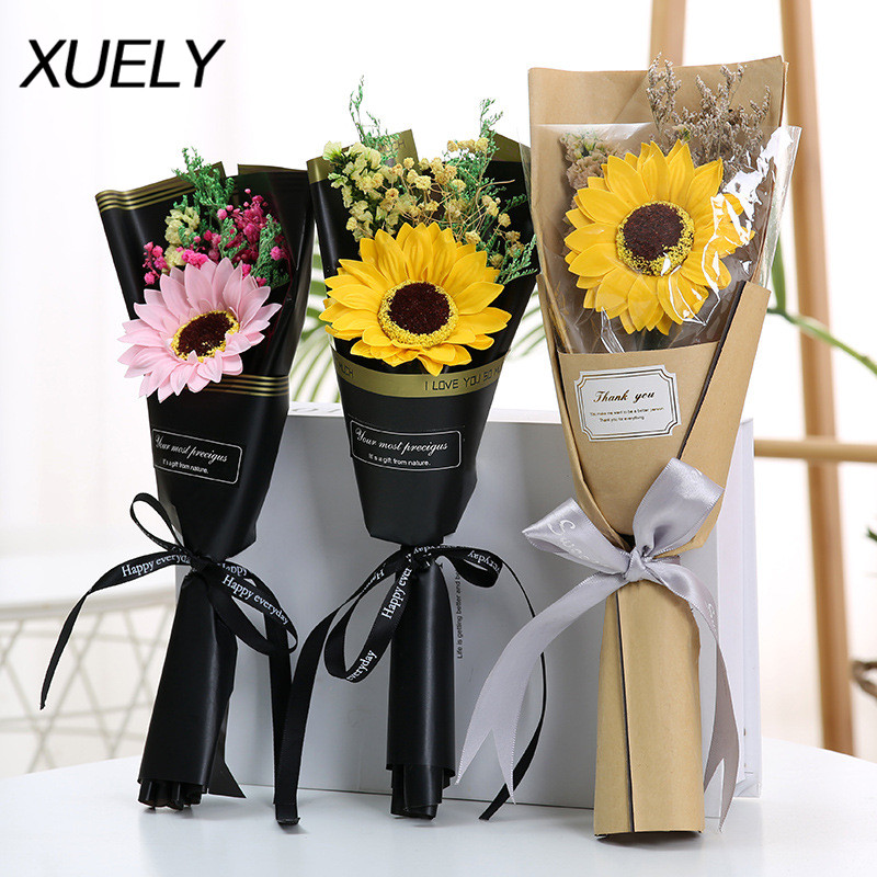 

Teacher's day mother's day eternal flower small gift starry dried flower rose sunflower soap artificial mini bouquet wedding, 24 champagne