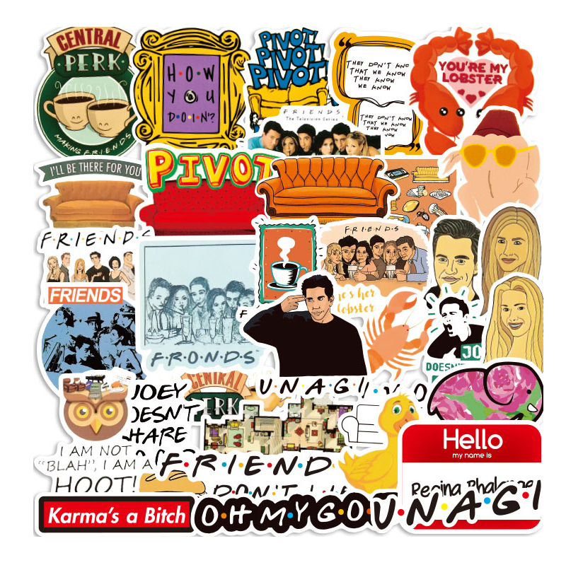 

50 PCS Mixed Car Stickers Friends Cartoon For Skateboard Laptop Fridge Helmet Pad Bicycle Bike Motorcycle PS4 Notebook Guitar PVC Decal, Multi colors