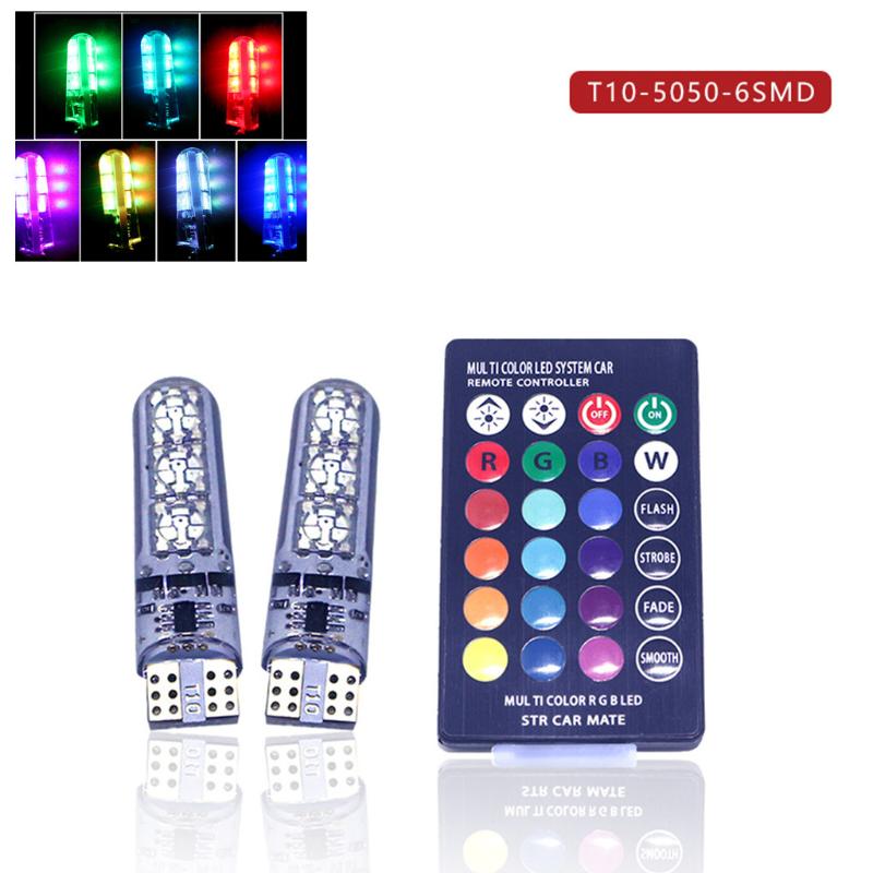 

2 x T10 Silicone 6 SMD Remote Control RGB LED Car Dome Reading Light Lamp Parking Lamp Flashing Bulb + Remote #PY10, As pic
