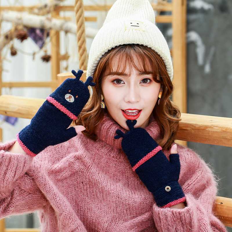 

2020 New Style Cute Cat GlovesWinter Women Fingerless Gloves Multifunctional Cute Warm Patchwork Mittens for Students and Girs