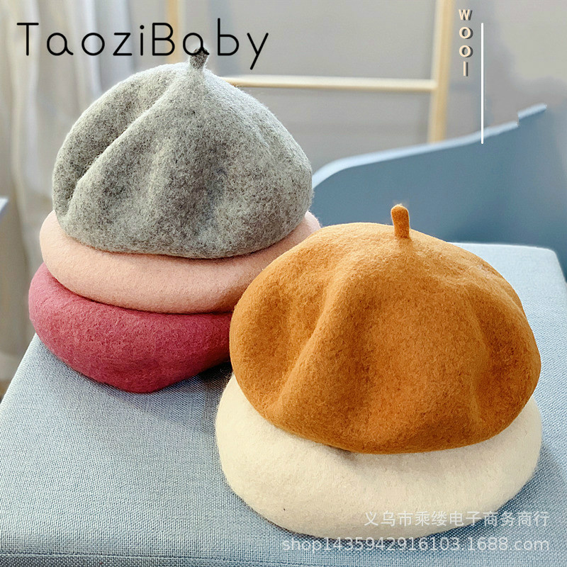 

Children Cap Autumn And Winter Beret Baby British Painter Hat Wool Bud Hat Boys And Girls Warm Newborn Photography Props, Black