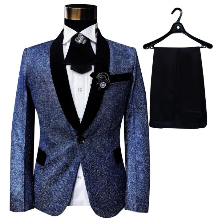 

Singer stage slim clothing for men suit set with pants mens wedding suits groom formal dress blue fashion College style European