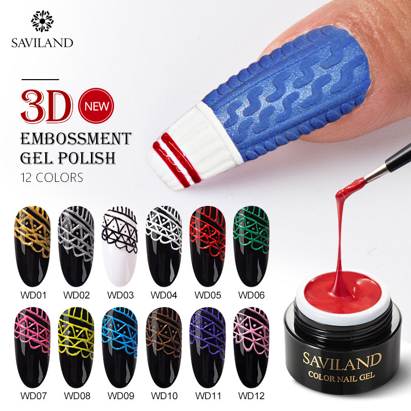 

SAVILAND New 3D Embossed Gel Polish 2 In 1 Uv Carved Paiting Gel Lacquer Soak Off Semi Permanent DIY for Nails Art Design, Base coat