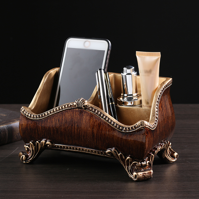 

European-style Retro Multi-function Remote Control Cosmetics Sundries Storage Box American Simple Living Room Bedroom Decoration