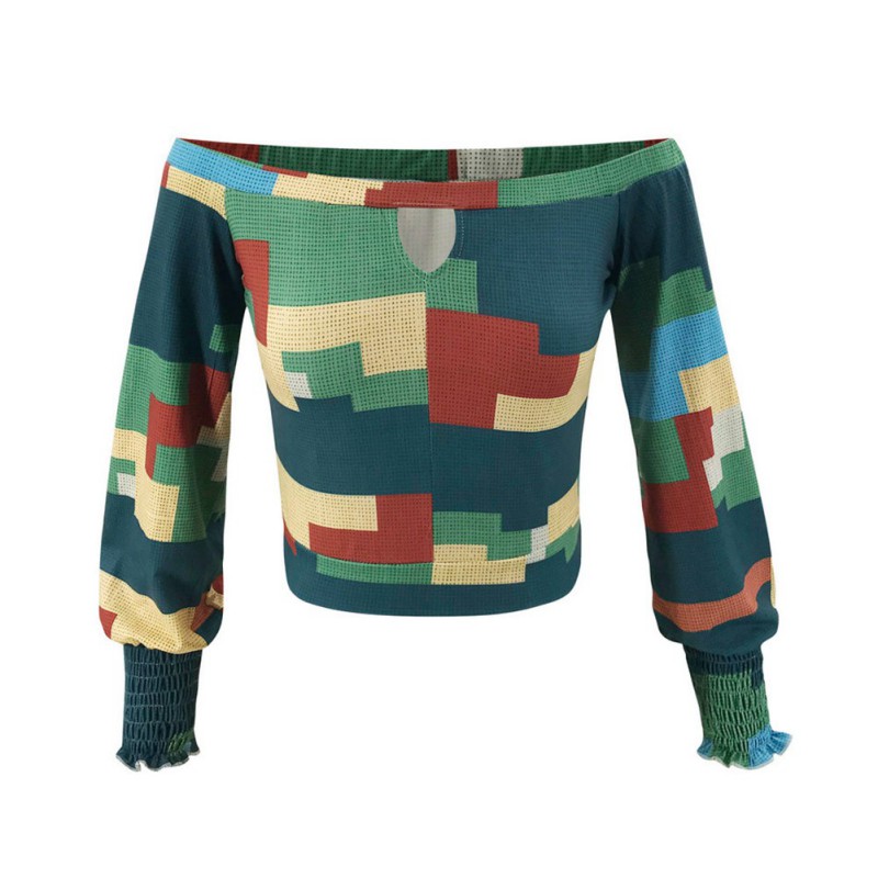 

Women Autumn Sexy One-shoulder Hollow Square Dot Print Top T-shirt 2020 Hot Sell