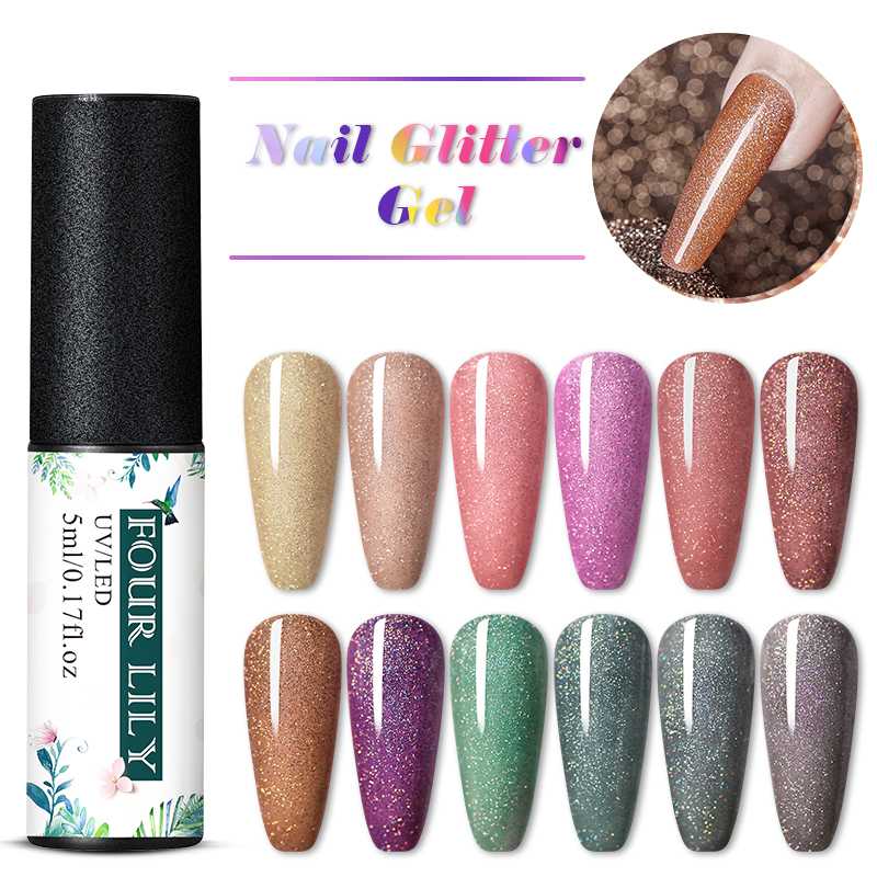 

Four Lily Glitter Gel Nail Polish Hybrid Varnish All For Manicure Semi Permanent Nail Art Gel Polish Gellak Top Coat Primer, Fs06580