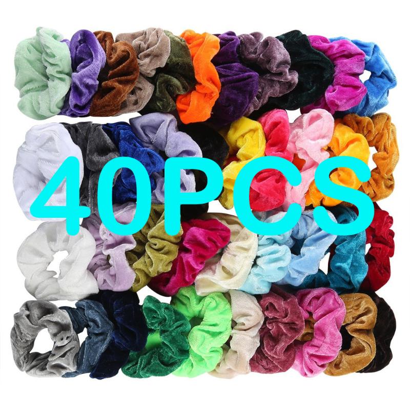 

40Pcs Fashion Velvet Elastic Scrunchie Headband Solid Soft Hair Accessories For Women gumki do wlosow
