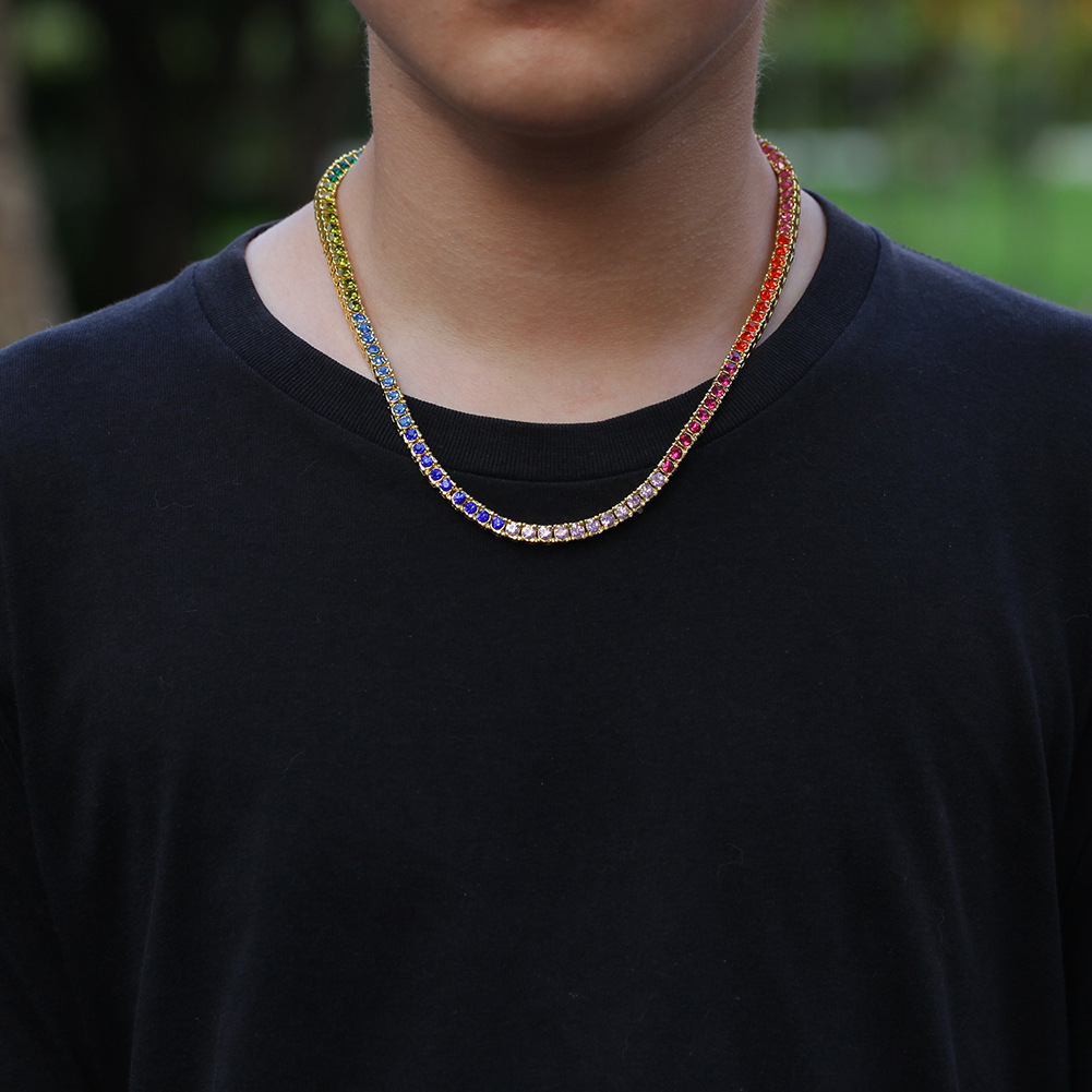 

Hip Hop 4mm Bling Tennis Chain Jewelry Sterling Golden Silver 1 Row Diamond Iced Out Fashion Colorful Gold Silver Men Women Necklaces