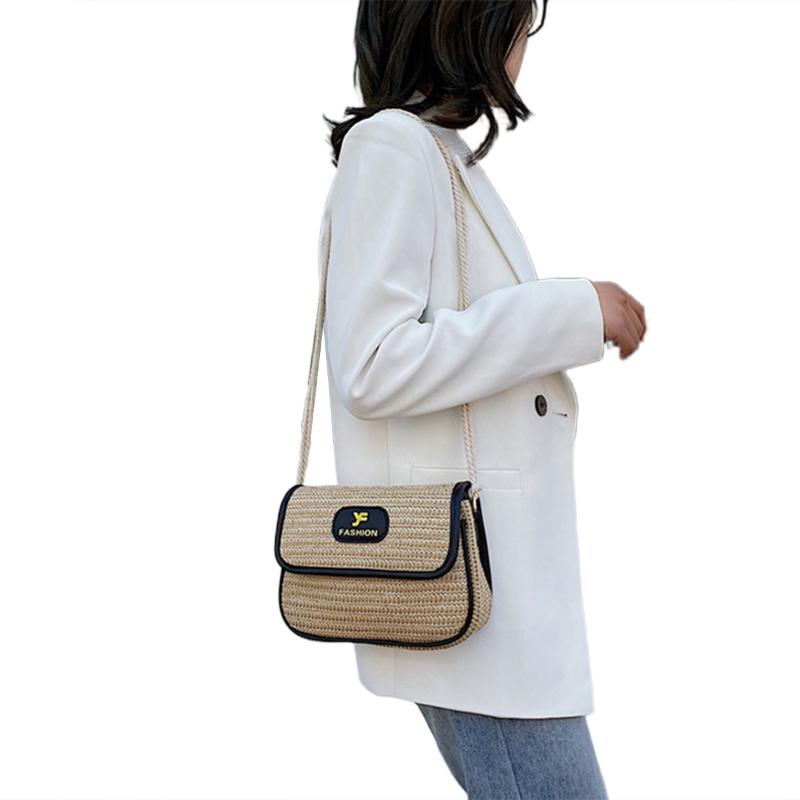 

Women Shoulder Bags Straw Braid Soft Shoulder Strap Square Crossbody Messenger Bag for Travelling, As picture shows